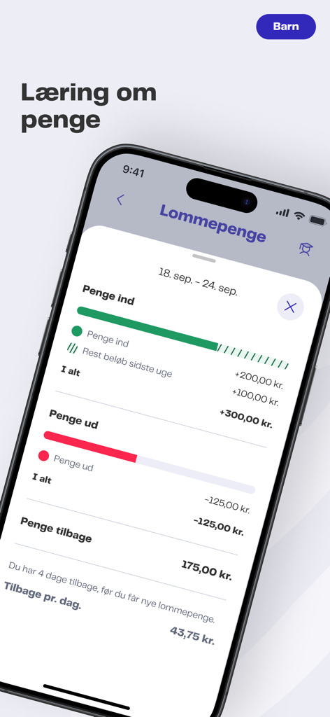 Young Money - Interface of Young Money app showing allowance income and expense breakdown for kids