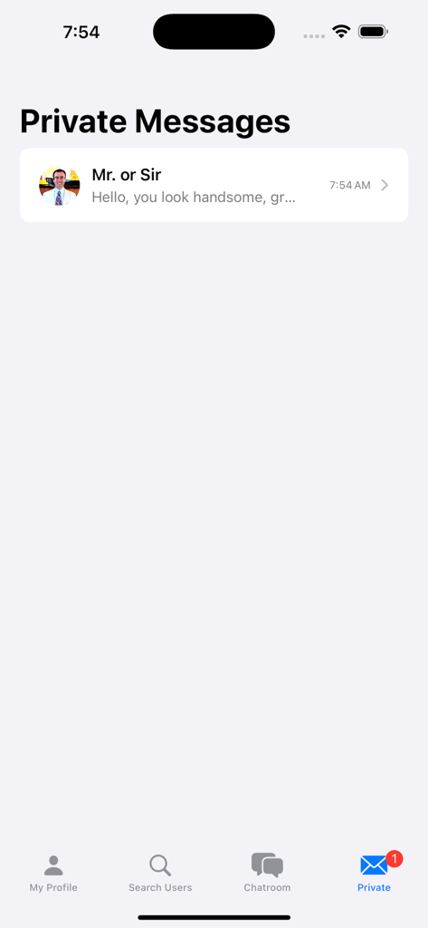 Gay Bear Chat - Gay Bear Chat private messaging screen showing a new message from a user