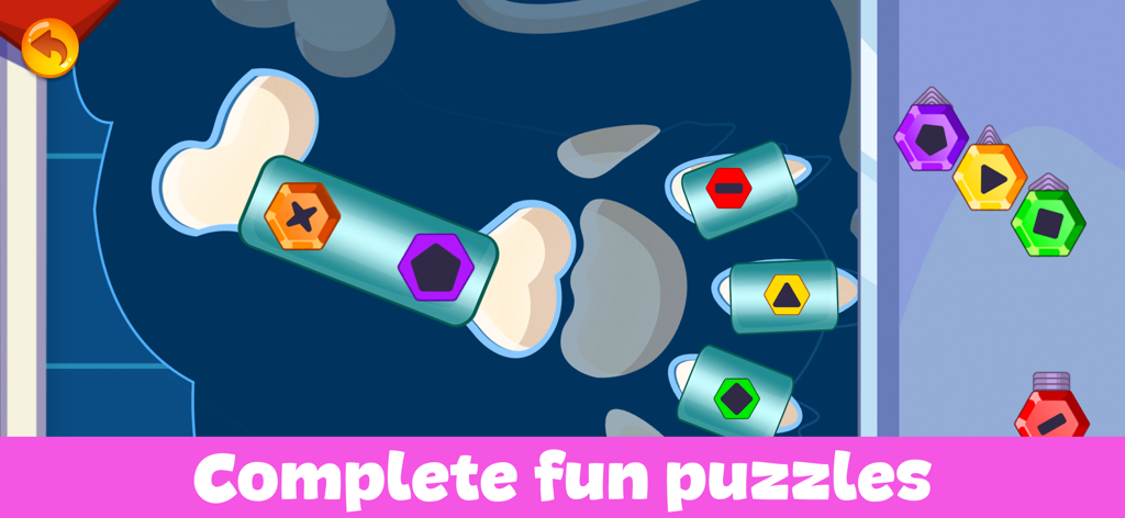 Rompecabezas educativo de emparejar formas sobre una radiografía médica para niños pequeños