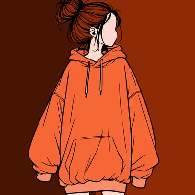 realistic girl with a oversized sweatshirt on and a bun