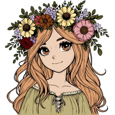 realistic girl with flowers crown