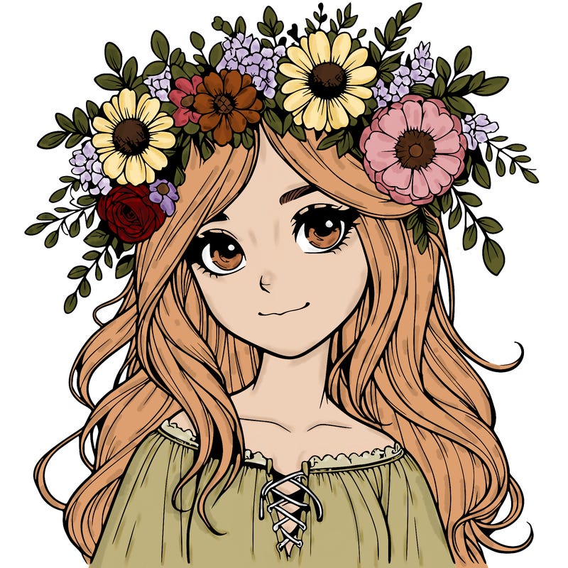 realistic girl with flowers crown