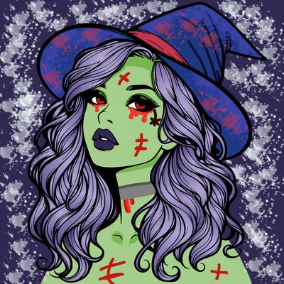 realistic witch girl with wavy hair and lips