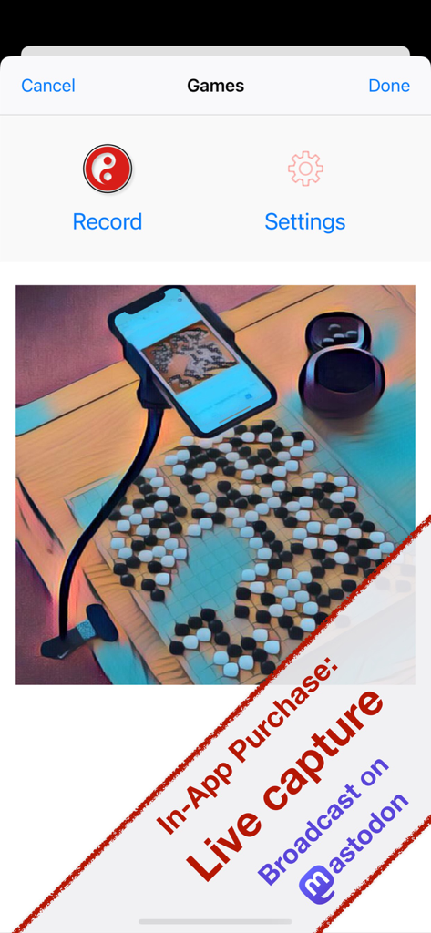 Baduk Cap - Smartphone setup for live capture and Mastodon broadcast of a physical Go game board