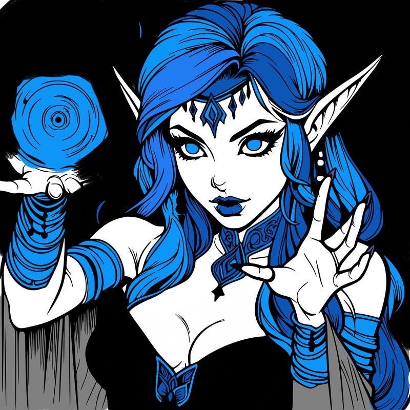 realistic scary beautiful elf sorceress casting spell