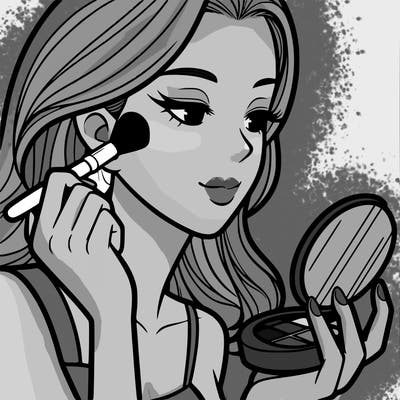 little girl putting on makeup