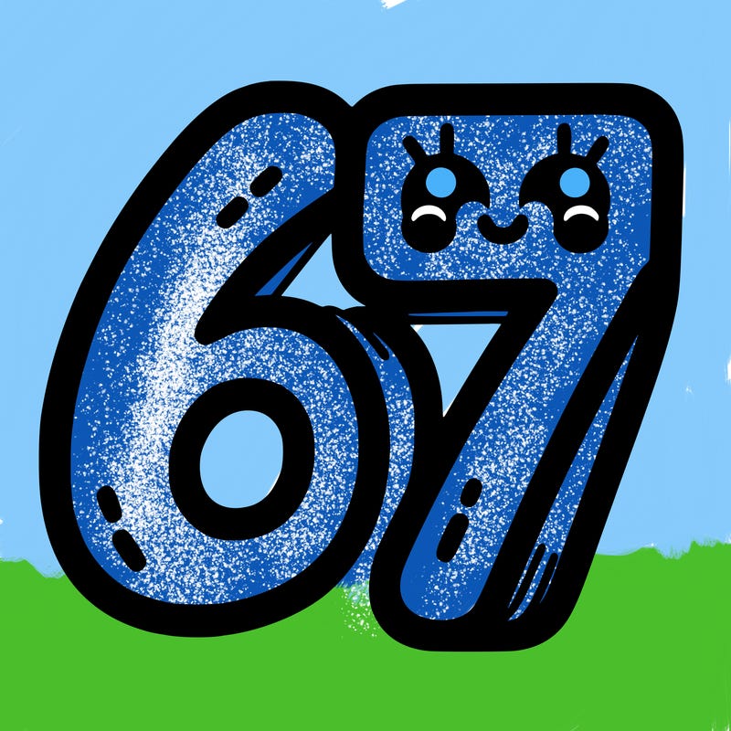 the numbers 67