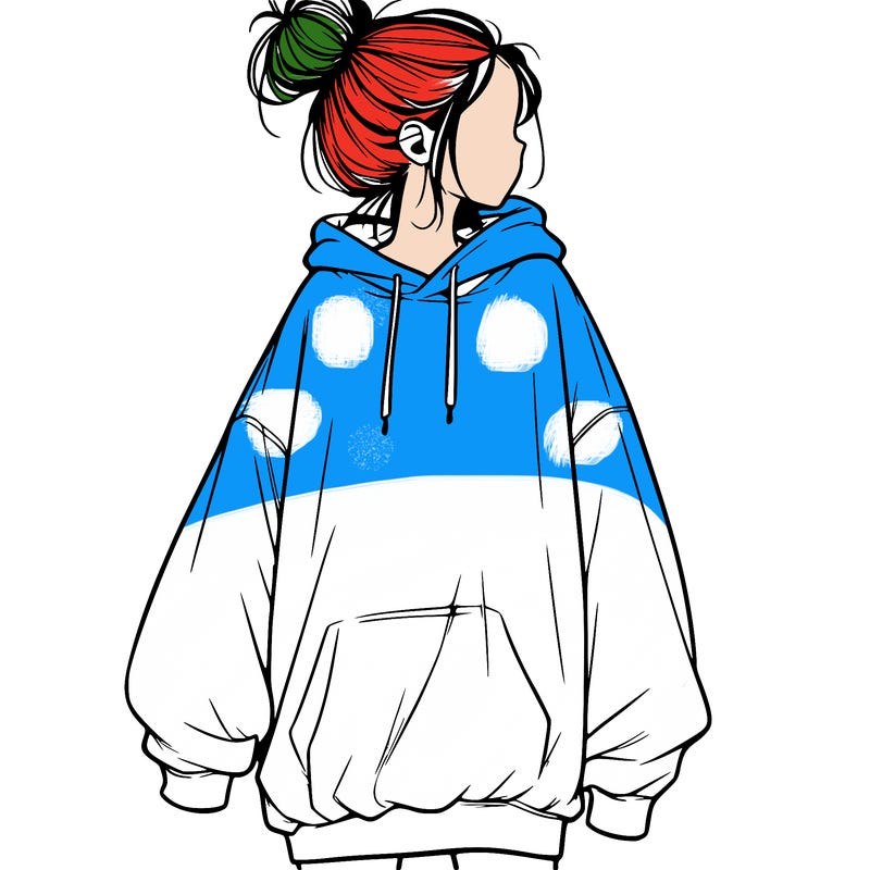 realistic girl with a oversized sweatshirt on and a bun
