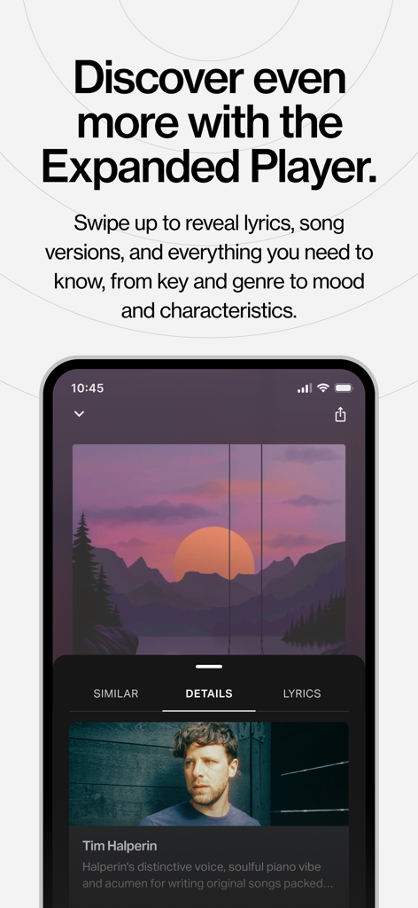 Screenshot of the Musicbed app's expanded player showing detailed song information and artist profiles for creators.