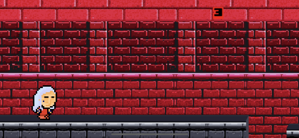 Ghostemane Pentacles - A pixel art character running in front of a red brick wall in the Ghostemane Pentacles mobile game