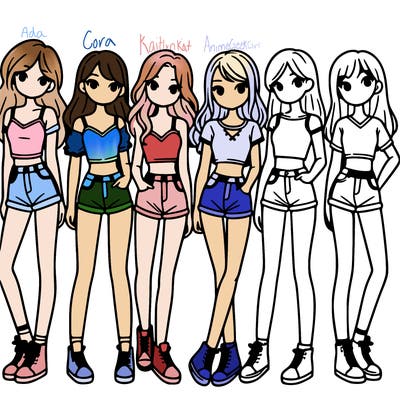 a group of girls wearing crop tops and shorts