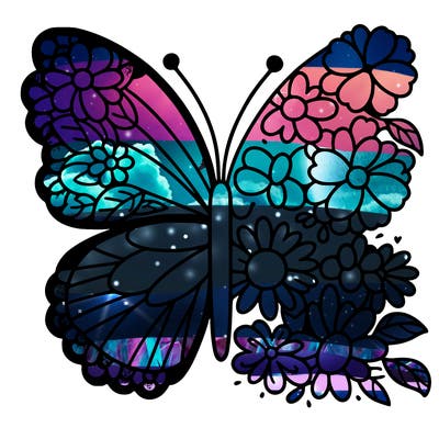 a butterfly but is half made out of flowers