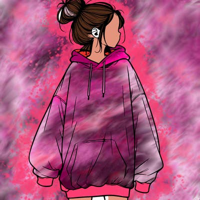realistic girl with a oversized sweatshirt on and a bun