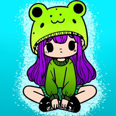 a girl wearing a frog hat and some frog socks