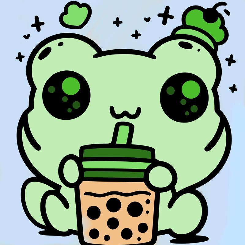 a kawii frog with boba tea