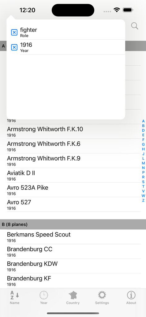 List of fighter aircraft from 1916 in the Planes encyclopedia app
