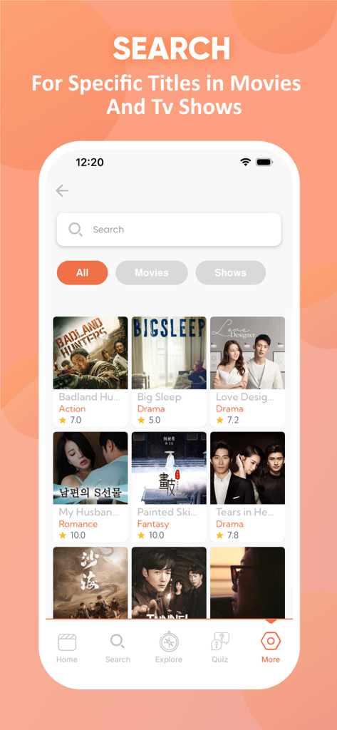 DramaCool: Kdrama Movie & Show - DramaCool 앱에서 영화 및 TV 쇼 검색 화면