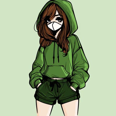 realistic girl in shorts and hoodie