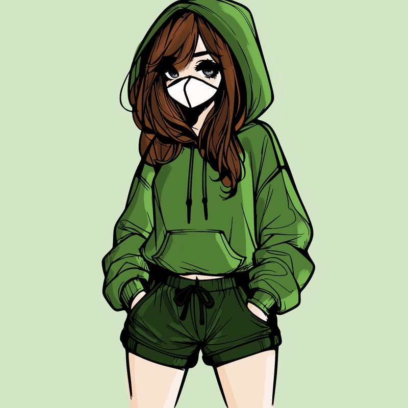realistic girl in shorts and hoodie
