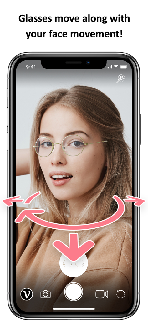 VirTry - 3D Fitting of Glasses - Woman trying on 3D glasses virtually using AR face tracking in the VirTry app