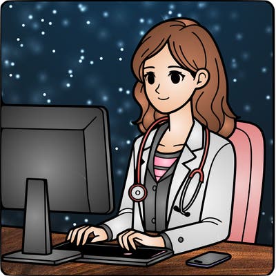 female  doctor look at her computer..: