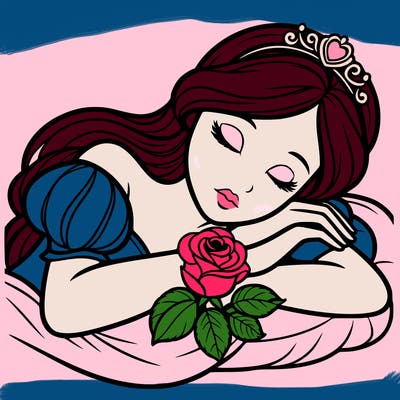 a fairytale princess sleeping with her hands crossed on her chest and a rose on her chest realistic