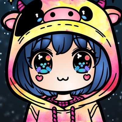 kawaii girl with cow hoodie