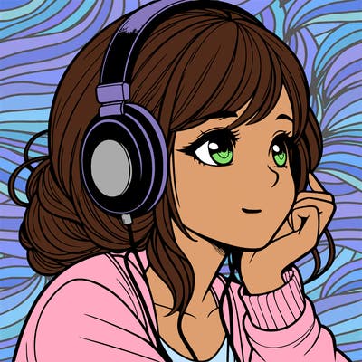 a realistic girl listening to music