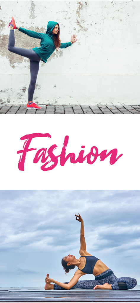 OM Yoga Magazine - Two women practicing yoga poses in stylish athletic wear as part of a fashion feature
