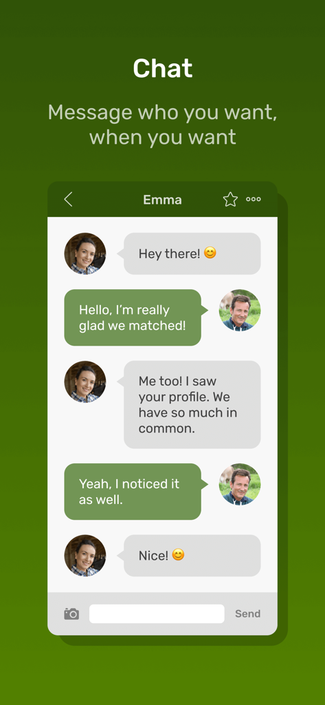 A mobile screen showing a chat conversation between two users on the Farmers Dating Site App.