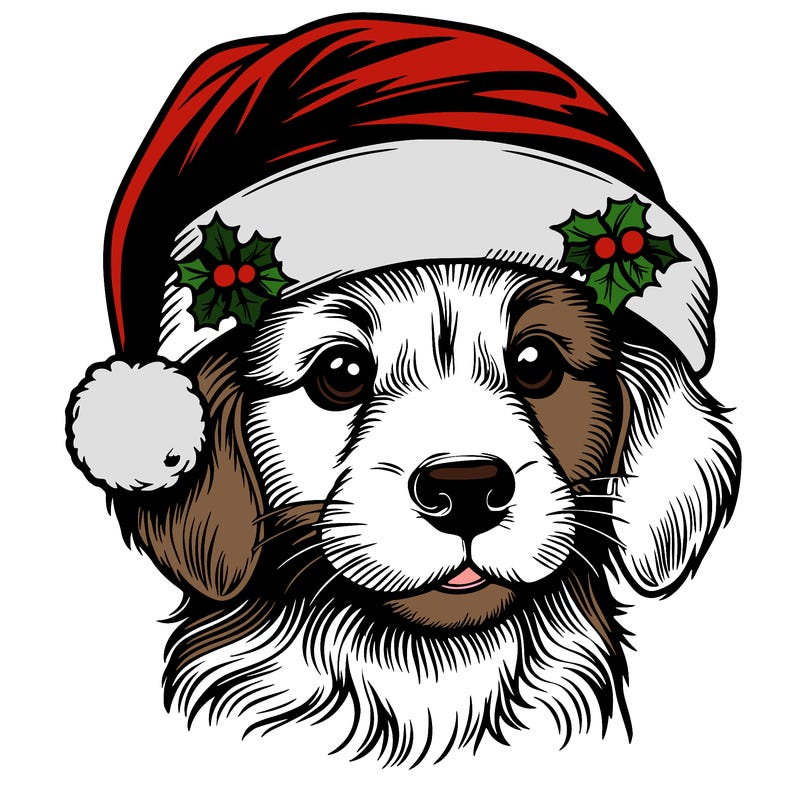 realistic dog wearing a santa hat