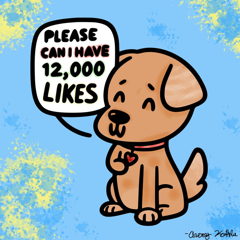 dog saying please can i have 12,000 likes