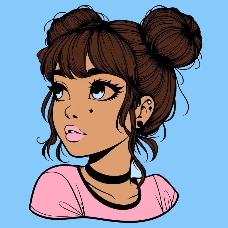 realistic girl with spacebuns