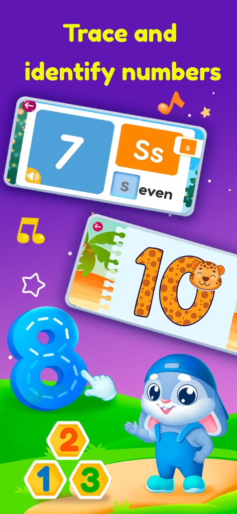 Learn Numbers: Math Kids Games - Educational screen from Binky Math app showing number tracing and recognition for kids.