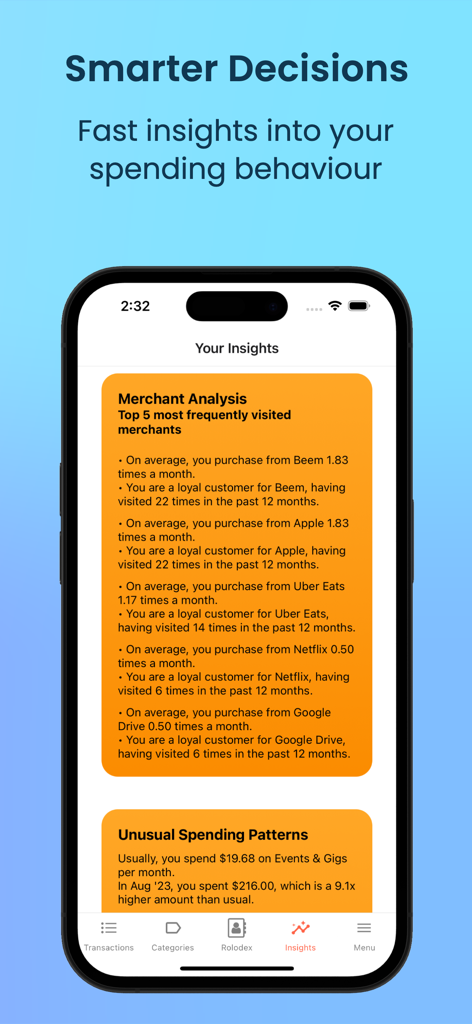 MoneyFlow App Einblicke Dashboard mit Ausgabenmustern und Händleranalyse