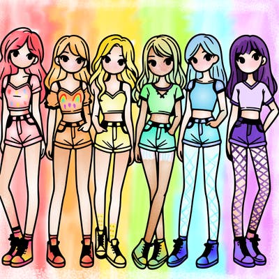 a group of girls wearing crop tops and shorts