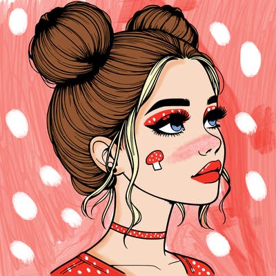 realistic girl with buns on the top of her head