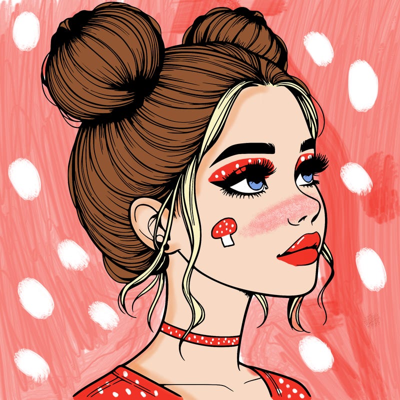 realistic girl with buns on the top of her head