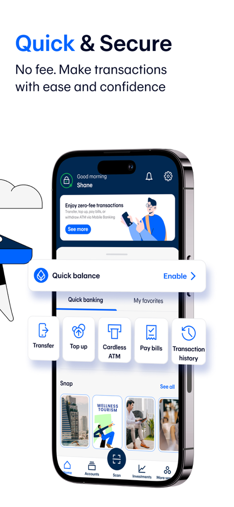 Dashboard der Bangkok Bank Mobile Banking App mit sicheren Transaktionsoptionen und Kontofunktionen