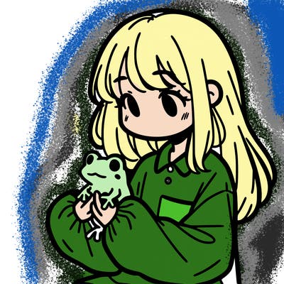 girl with long hair and a oversized shirt. and she is holding a frog