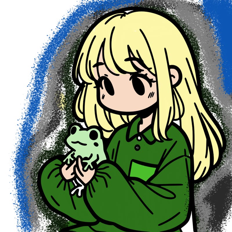 girl with long hair and a oversized shirt. and she is holding a frog