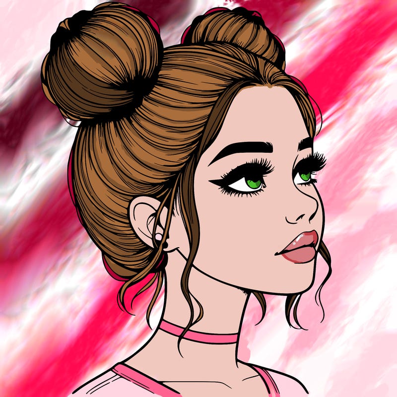realistic girl with buns on the top of her head