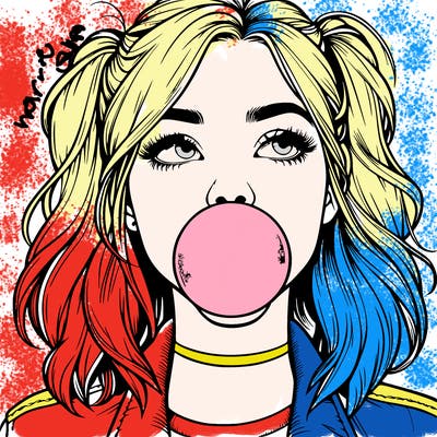 realististic girl blowing bubble -gum