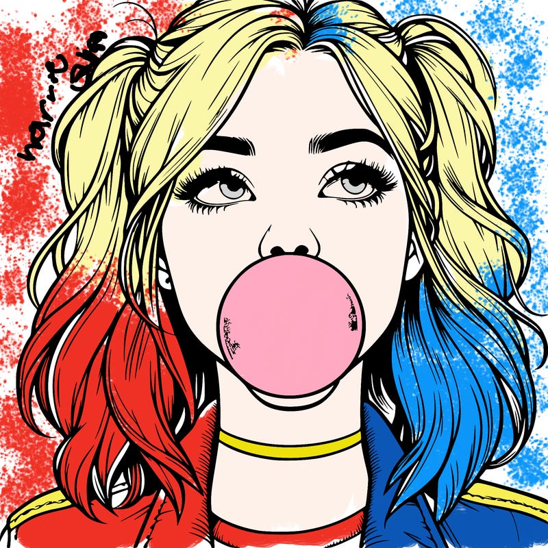 realististic girl blowing bubble -gum
