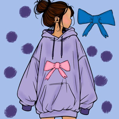 realistic girl with a oversized sweatshirt on and a bun