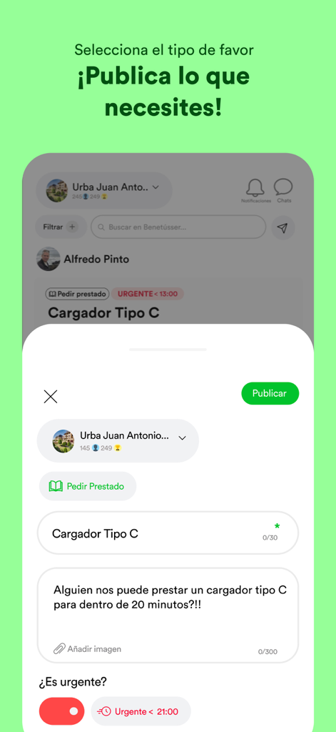 Nidit - Nidit app screen showing a form to post a community help request to borrow an item