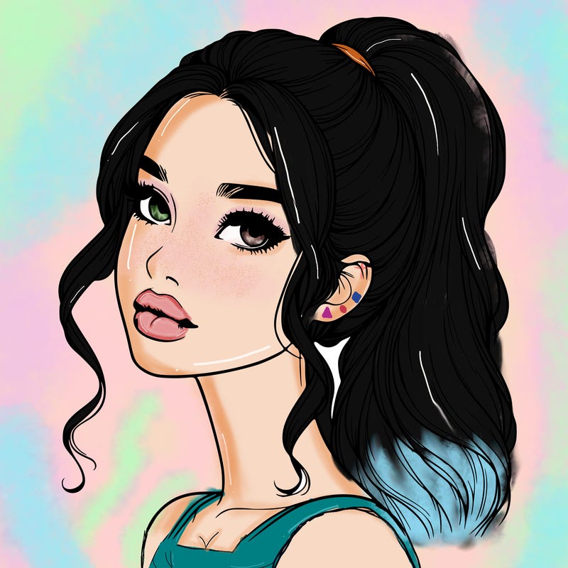 realistic girl with a ponytail on her hair and lips