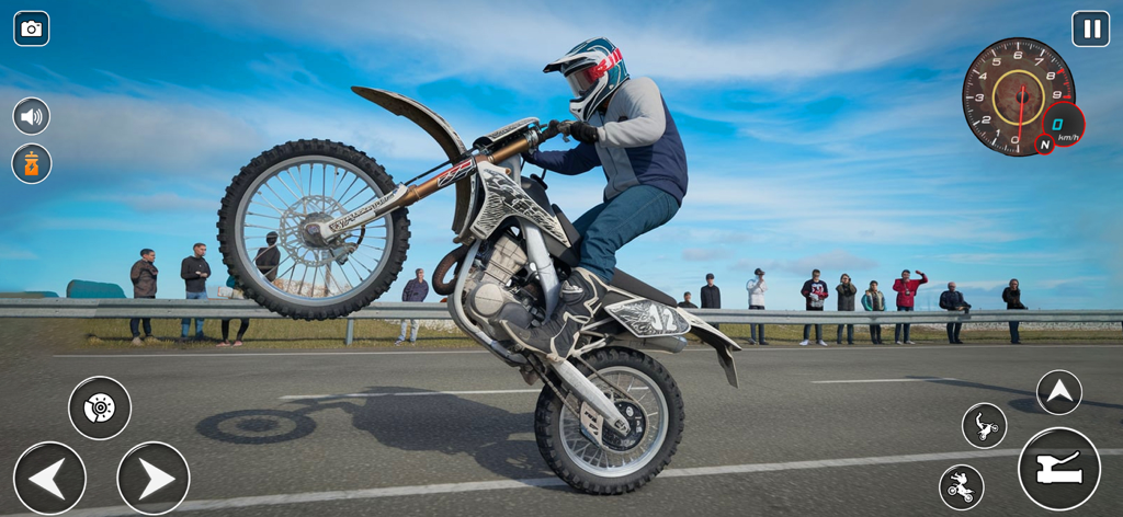 Moto Wheelie 3d - Offline Game - A motorcycle rider performing a wheelie stunt on a road in the Moto Wheelie 3D mobile game