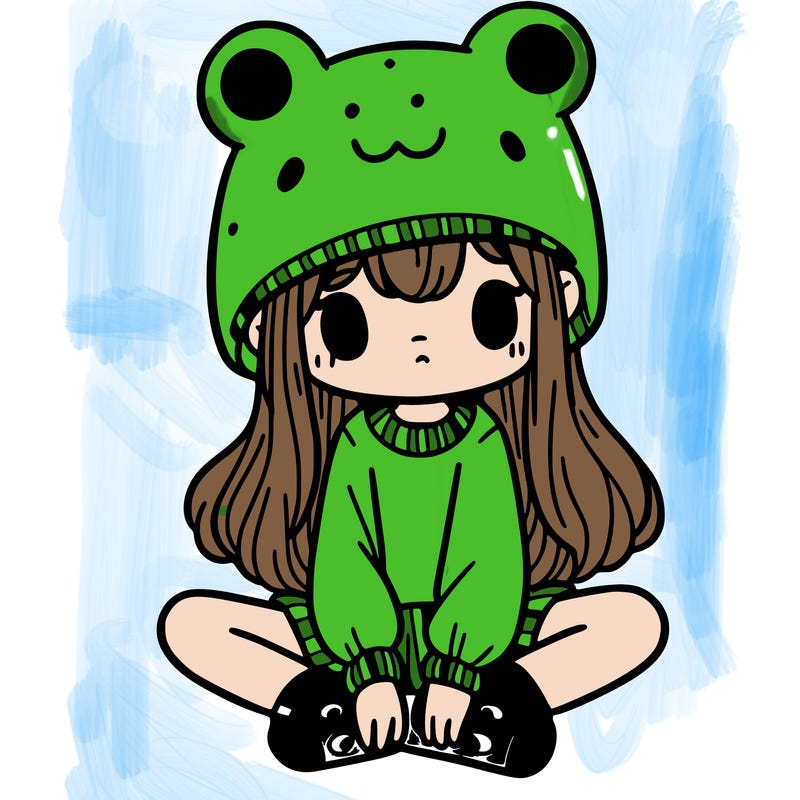a girl wearing a frog hat and some frog socks