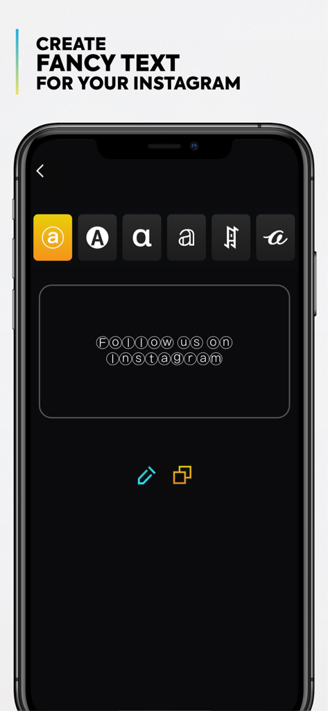 Hashtag Generator - Tage App - Smartphone screen showing the Tage App fancy text generator for Instagram with different font styles